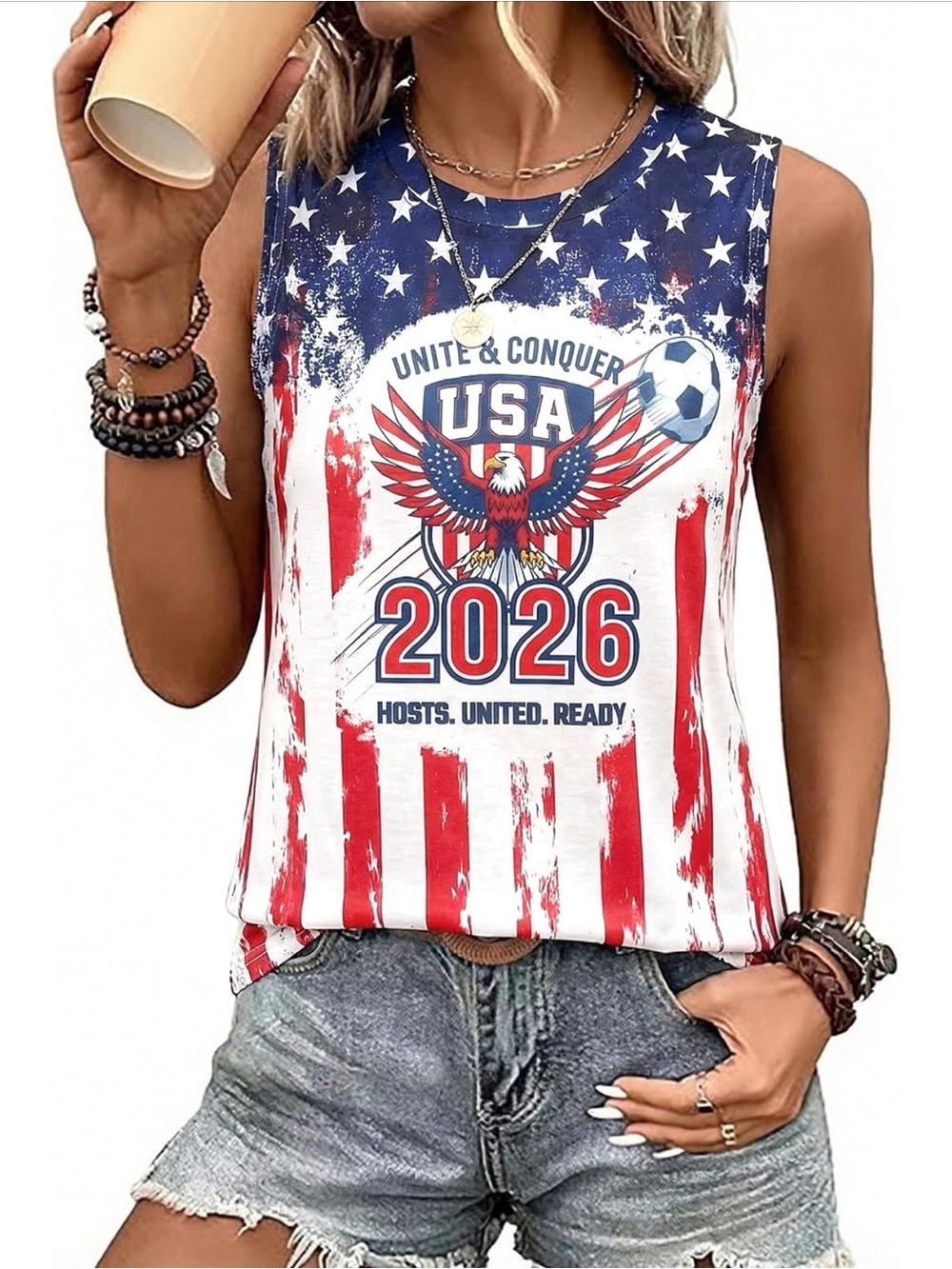 USA Graphic Sleeveless Tank Top - Red White Blue